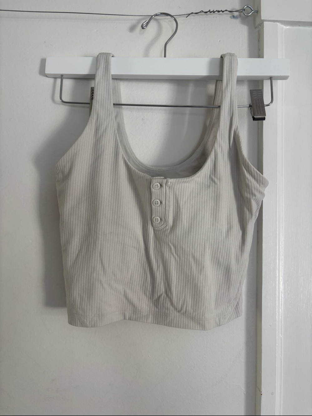 Lululemon Ribbed Scoop Neck Tank Top with Button Detail - Cream